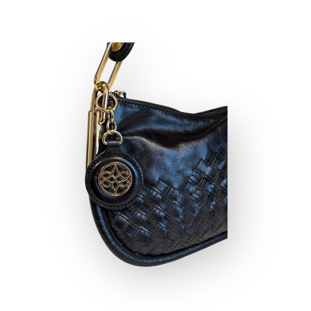 Antonio Melani Women's Soft Black Leather Weave Pattern Shoulder Bag 
Gold​​ - Picture 2 of 14